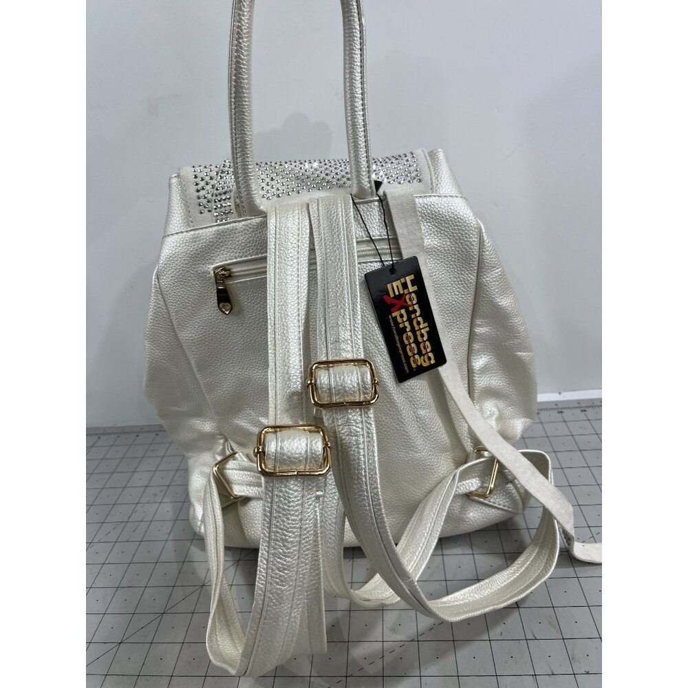 Rhinestone Accent Fashion Backpack Pearl BZL-1102 Handbag Express NEW Leather - Picture 2 of 8